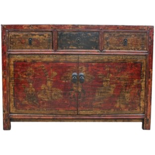 Original Mongolian Flora Painted Sideboard