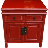 Red Lacquered Chinese Bedside Table
