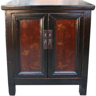 Antique Black Butterflies Painted Cabinet