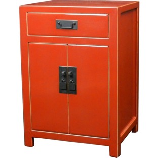Red Lacquered Bedside Table