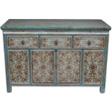 Sage Tibetan Sideboard Cabinet w/Embossed Gold Flora