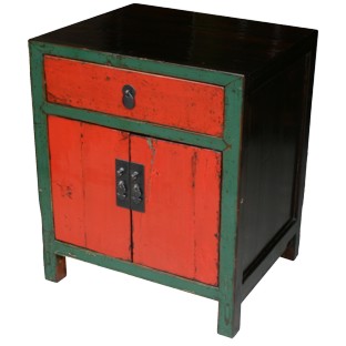 Antique Chinese Red Bedside Cabinet