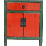 Antique Chinese Red Bedside Cabinet