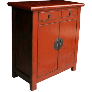 Antique Orange Red Patina Cabinet