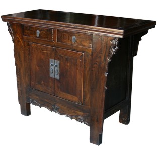 Antique Chinese Elm Cabinet w/Carvings
