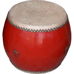 Chinese Vintage Red Wood and Leather Drum