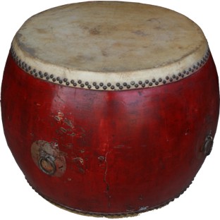 Large Vintage Red Lacquered Chinese Drum Side Table