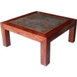 Chinese Side Table Brown Rattan Inlay