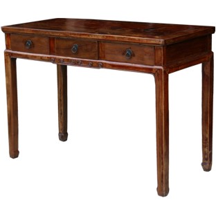 Antique Chinese Three Draw Waisted Table/Desk w/Horsehoof legs 