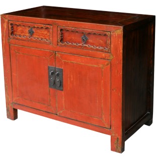 Antique Chinese Red Side Cabinet