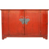 Red  Painted Sideboard Butterfly Hardware