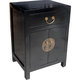 Black Lacquered Chinese Bedside Table