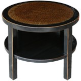Black Lacquered Rattan Inlay Round Side  Table