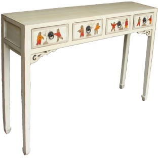 White Three Drawer Hall Table w/Painting