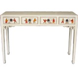 White Three Drawer Hall Table w/Painting