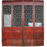Chinese Red Set of 4 Doors Lattice Panels & Carvings