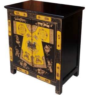 Chinese Bedside Table Cabinet Painted Qipao