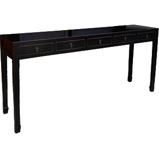 Black Lacquered Large 5 Drawers Hall Table