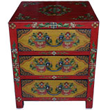 Tibetan Red and Yellow Three Drawers Side/Bedside Table 