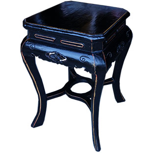 Square Black Stool with Carved Legs 