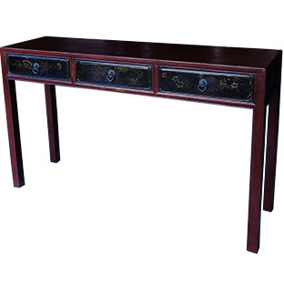 Dark Red and Black Three Drawer Hall Table w/Painting 