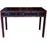 Dark Red and Black Three Drawer Hall Table w/Painting 