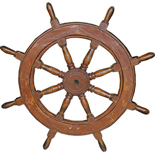 Antique Chinese Ship Steering Wheel Dark Orange