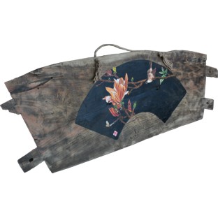 Chinese Wall Hanging - Flower Painting on Old Wood Panel