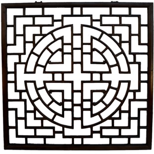 Dark Lacquer Oriental Window Panel