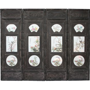 Carved Wood Wall Panels - Four Season Flower and Bird Porcelain insert