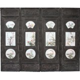 Carved Wood Wall Panels - Four Season Flower and Bird Porcelain insert
