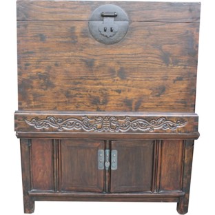 Large Chinese Elm Wood Trunk on Separate Cabinet