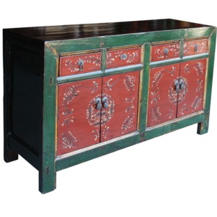 Mongolian Painted Sideboard Green Frame