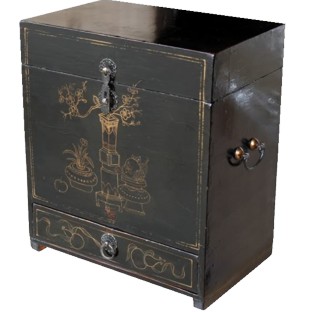 Antique Gold Painted Black Chest with Drawer