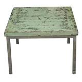 Distressed Green Top Side Table with Stainless Steel Legs