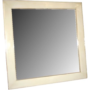 White Lacquer Wood Frame Square Mirror