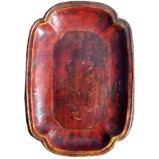 Antique Wood Plate with Gold Painting