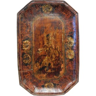 Antique Wood Plate with Painting