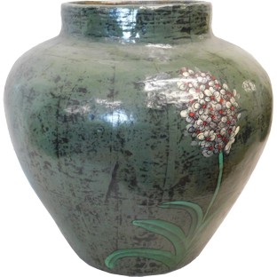 Green Flora Painted Ginger Jar