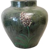 Green Flora Painted Ginger Jar