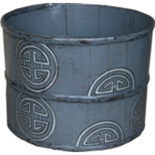 Grey Chinese Wood Bucket with Painting