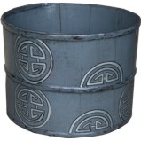 Grey Chinese Wood Bucket with Painting