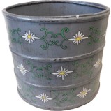 Grey Chinese Wood Bucket with Flora Painting