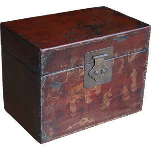 Red Painted Storage Box with Gold Painting
