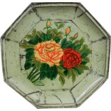 Green Antique Wood Tray with Painting