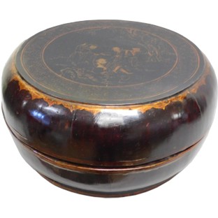 Black Lacquer Round Wood Box