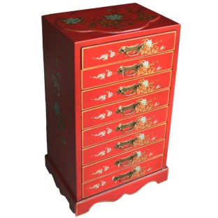 Chinese Red Filing Cabinet - Bird and Flower