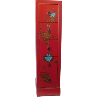 Red CD/DVD Cabinet - Flower Painted