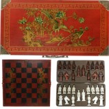 Red Chess Set in Oriental Painted Case