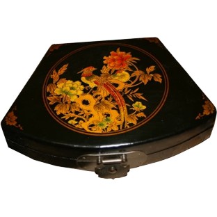 Black Fan Shape Peacock Painted Box